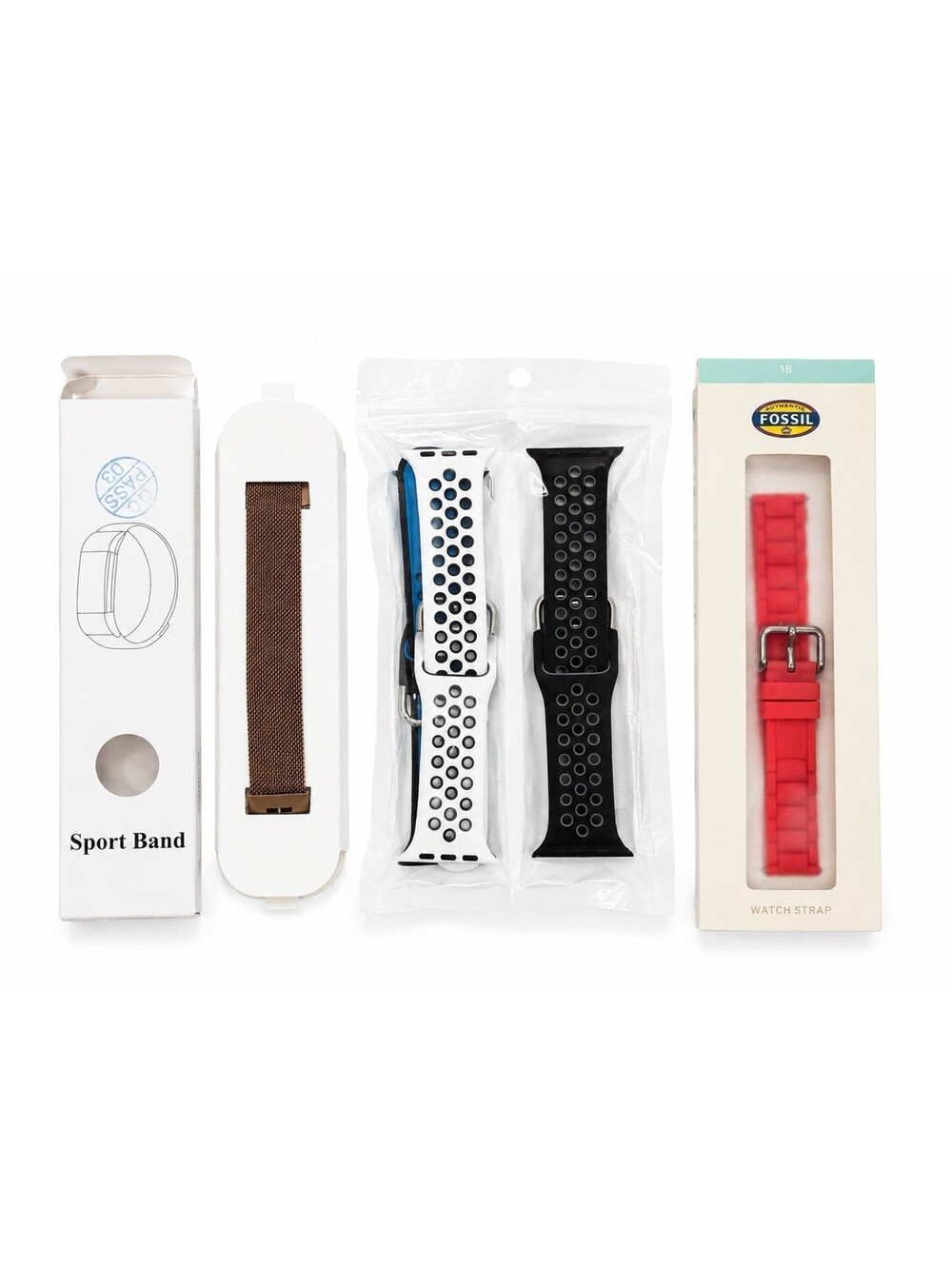 Lot of 5 New Watch Bands Straps Fossil Sport Silicone Metal Mesh Mixed Styles